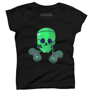 Girl's Design By Humans Halloween Skeleton Skull Crossbones Video Gamer By TaiHan T-Shirt - 1 of 3