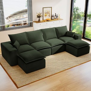 Kayamas 107'' Soft Corduroy Modular L-Shaped Sectional Sofa, 3-Seater Couch with Movable Ottoman for Living Room - 1 of 4