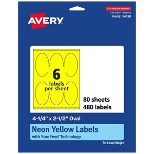Avery Neon Yellow Paper Labels, 4.25" x 2.5" Oval - 1 of 4