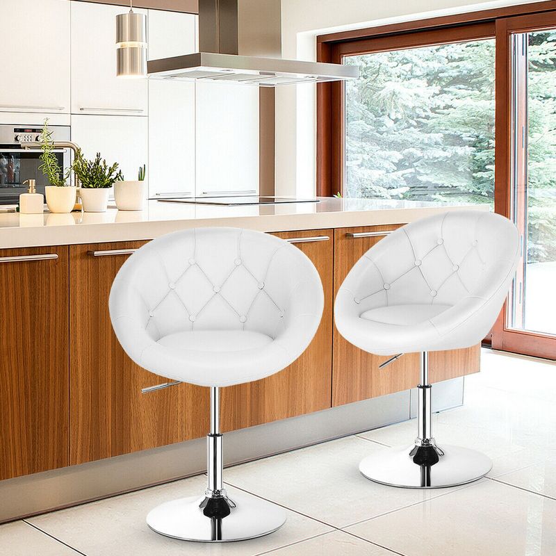 Costway Set of 2 Swivel Bar Stools Height Adjustable Round Tufted Back Bar Chairs White, 3 of 7