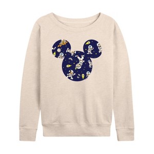 Women's - Disney - Space Pattern Lightweight French Terry Wide Neck Long Sleeve Shirt - 1 of 4