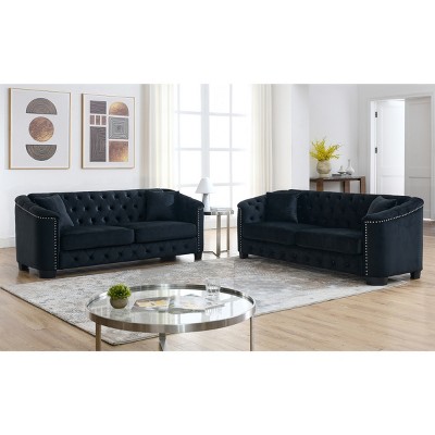 Set of 2 Luxury Chesterfield Velvet Sofa,77" 3-Seater Tufted Couch with Nailhead Trim for Living Room,Apartment-Baofuwish
