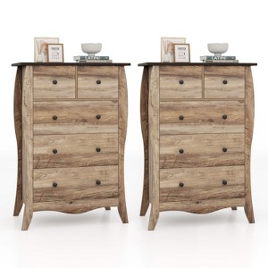 Tangkula 2PCS 38" Farmhouse Chest of Drawers w/ 5 Folding Fabric Drawers & Anti-tipping Kit - 1 of 4