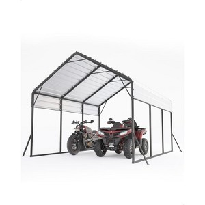 13x16 FT Metal Carport, Outdoor Car Port Canopy with Reinforced Base and Galvanized Steel Roof, Heavy Duty Shade for SUV, Truck, Boats - 1 of 4