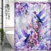 Paaaawaters 1pc Enchanting Purple Hummingbird Shower Curtain Set with Waterproof Floral Design, 12 Easy-Glide Hooks - 3 of 4