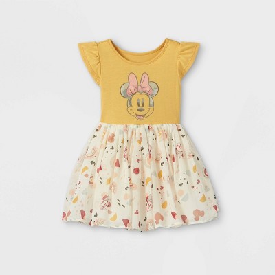 Toddler Girls' Minnie Mouse Short Sleeve Tutu Dress - Mustard Yellow