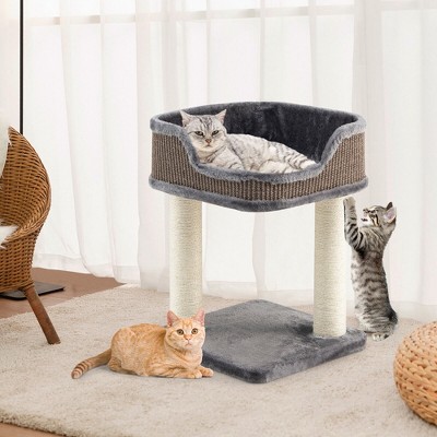 Grey and Beige Sisal Cat Tree with Plush Perch