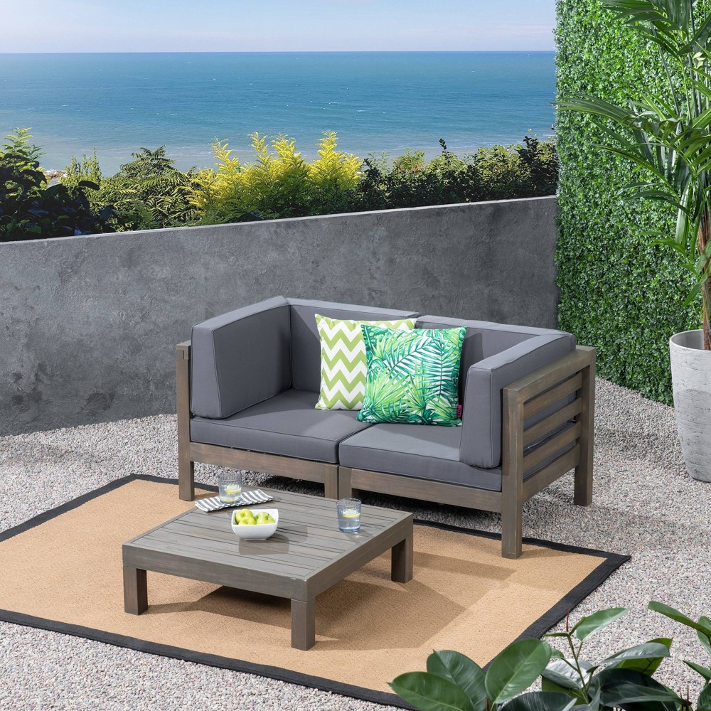 Oana 3pc Acacia Modular Loveseat and Table Set - Gray/Dark Gray - Christopher Knight Home