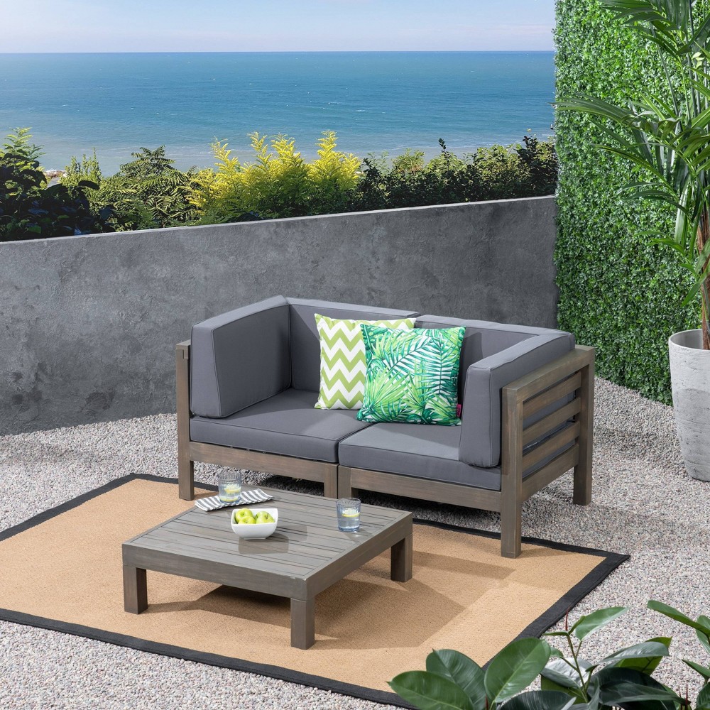 Photos - Garden Furniture Oana 3pc Acacia Modular Loveseat and Table Set - Gray/Dark Gray - Christop