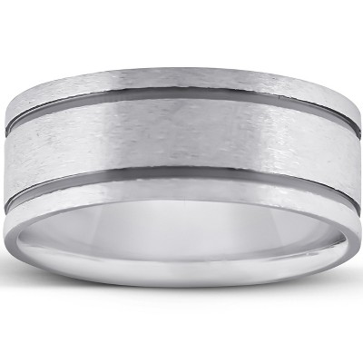 Pompeii3 Brushed Double Inlay Wedding Band 10K Black & White Gold