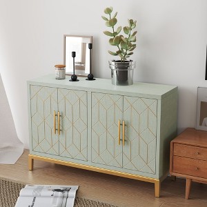 ChicFurnit Decorative Storage Cabinet Modern 4 Door Credenza with Gold Trim for Living Room, Green, 53.30"*16.70"*8.60" - 1 of 4
