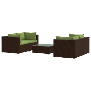 vidaXL 5-Piece Brown PE Rattan Outdoor Patio Lounge Set with Cushions - Modular Corner Sofas, Coffee Table, and Durable Steel Frame - 1 of 4