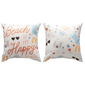 Manual Woodworks and Weavers Coastal Climaweave Pillow, 9x9 – The Beach is My Happy Place - 1 of 3