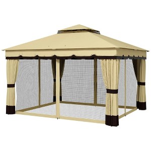 Resenkos Outdoor Garden Gazebo, Sunshade Gazebo Canopy,10' x 12' Double Roof Patio Gazebo Canopy, Outdoor Gazebo Shelter with Netting & Curtains Beige - 1 of 4