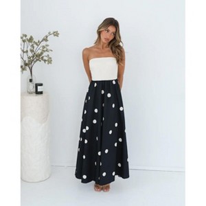 Coolmee Women's Polka Dot Strapless Dress Summer Flowy A Line Ruffle  Backless Off Shoulder Long Tube Maxi Dress Black XL : Target