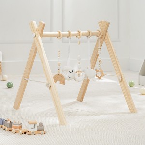 Wooden Baby Play Gym Set, Interactive Activity Center Hanging Bar with Gym Toys By Comfy Cubs - 1 of 4