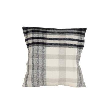 14x14 Inch Hand Woven Plaid Throw Pillow Black Cotton With Polyester Fill by Foreside Home & Garden
