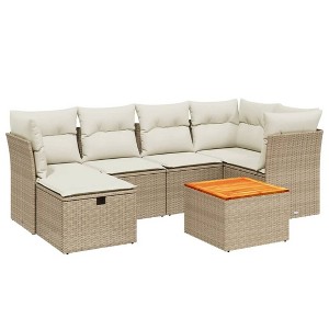 vidaXL Garden Sofa Set Beige PE rattan 7 Piece Modular Garden Sofa Set - 1 of 4
