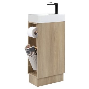 16" Small Bathroom Vanity with Sink,Small Space Fit,2 Toilet Paper Holders & Storage Pocket - 1 of 4