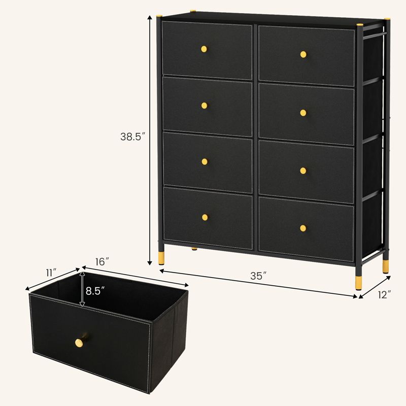 Costway 5/6/8-Drawer Fabric Dresser Tower Wide Chest of Drawers Storage Organizer Bedroom, 3 of 10