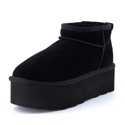 CUSHIONAIRE Hippy Women’s Platform Ankle Boots – Genuine Suede, Faux Fur Lining, Cozy Winter Slip-On Design, Comfortable Footwear
