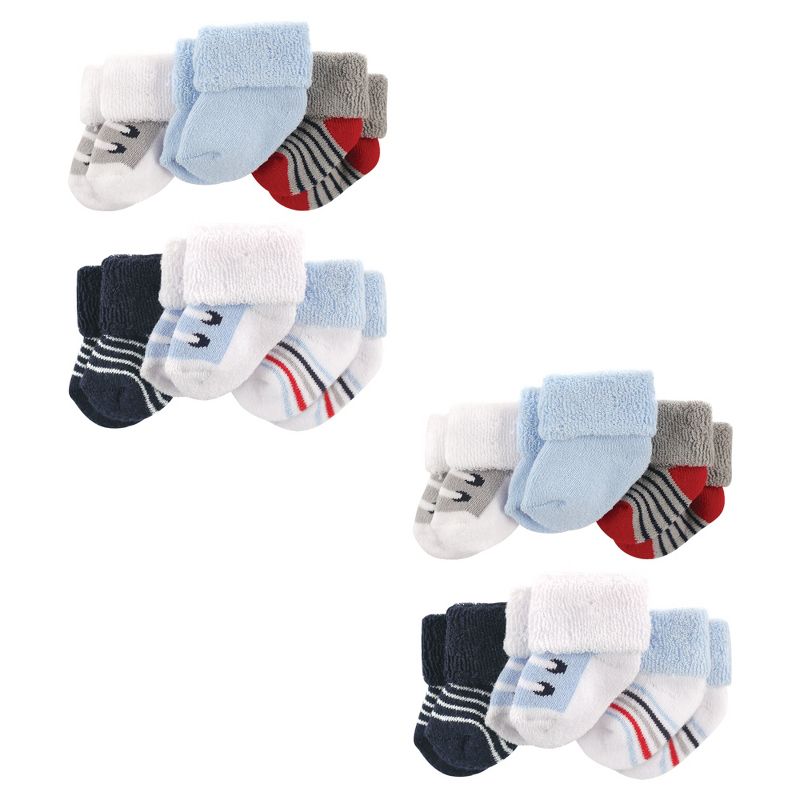 Luvable Friends Infant Boy Newborn and Baby Socks Set, Blue Gray Sneakers 12-Piece, 0-3 Months, 1 of 2