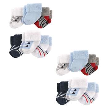 Luvable Friends Infant Boy Newborn and Baby Socks Set, Blue Gray Sneakers 12-Piece, 0-3 Months