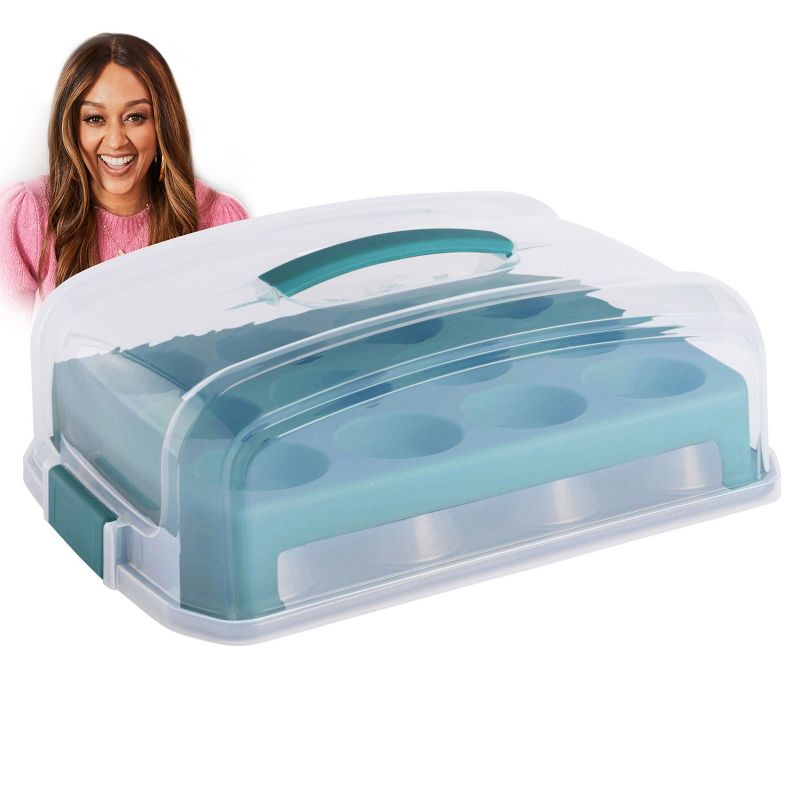 Spice By Tia Mowry 24 Cup Carbon Steel Muffin Pan With Carrier in Teal, 1 of 6