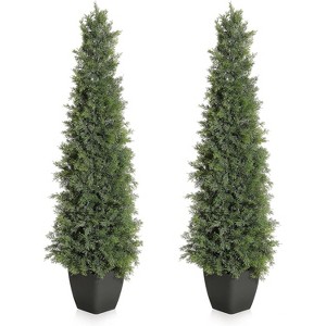 Artificial Cedar Topiary Tree, Faux Cedar Trees, Potted Fake Cypress Plant, Artificial Plants Indoor Outdoor for Front Porch Decor, Set of 2 - 1 of 4