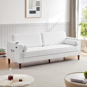NicBex Couches for Living Room 82.50" Convertible Loveseat Sleeper Sofa Bed Fabric Sofa Couch with Adjustable Backrest and Storage Pockets, White - 1 of 4