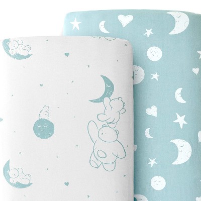 JumpOff Jo 100% Cotton Crib Sheet Set, Super Soft, Hypoallergenic, Breathable Crib Mattress Toppers, Bear & Moon, 2 Sheets