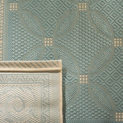 Aqua and Cream Baroque Print Rectangular Outdoor Rug