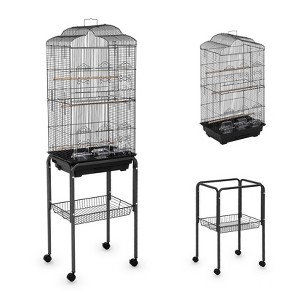 Multi-Level Rolling Bird Cage with Storage Shelf, 59.8" Metal Parrot Cage, 4 Access Doors, Removable Tray, Perches, Food Bowls, Detachable Stand - 1 of 4