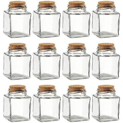 Juvale 12x Clear Transparent Small Square Glass Bottle Jar with Cork Lid Stopper 100 ML