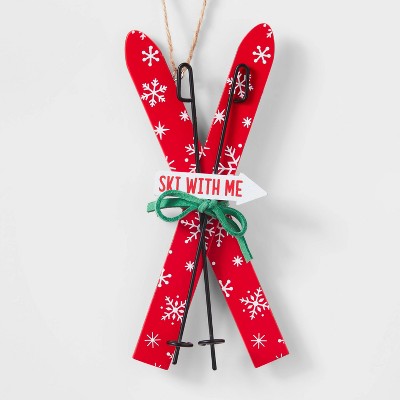 Ski with Me Wood Skis with Snowflake Pattern Christmas Tree Ornament Red/White - Wondershop™