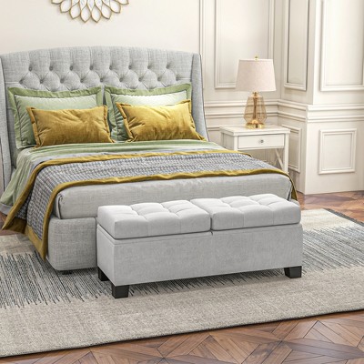 Cream White Upholstered Storage Bench with Steel Frame