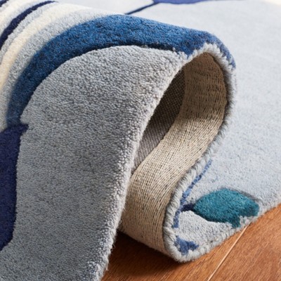 Blue and Ivory Floral Hand-Tufted Wool Area Rug
