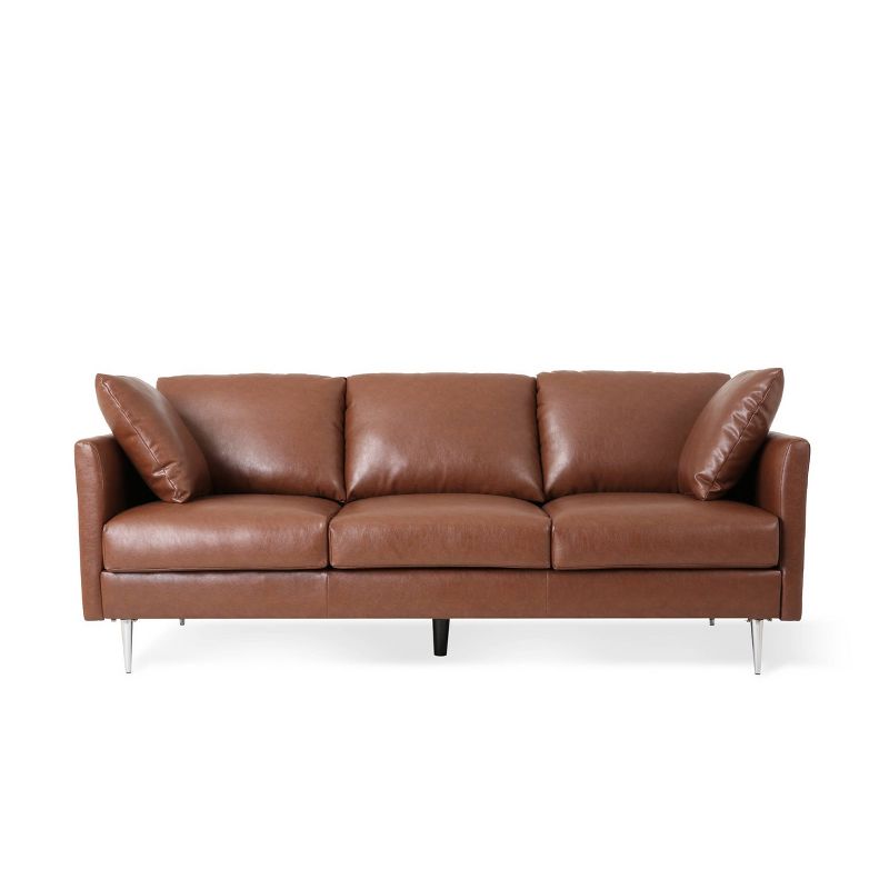 Brockbank Modern Faux Leather 3 Seater Sofa with Pillows - Christopher Knight Home, 1 of 12