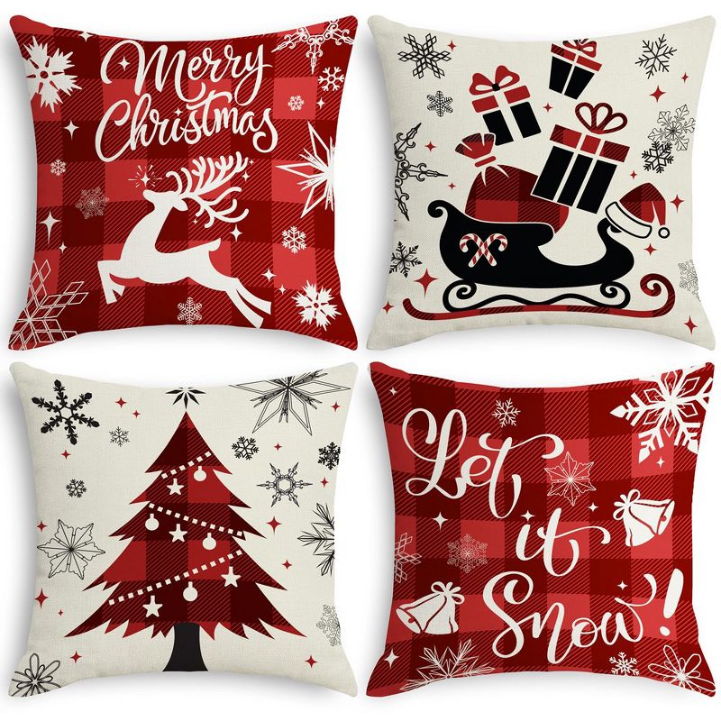 Presence 4 PCS 18-inch Christmas Red Plaid Pillow Cover, 1 of 8