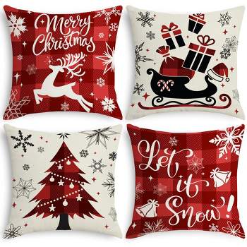 Presence 18-inch Christmas Red Plaid Pillow Cover, 4 pcs
