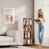 PDTEND Round Solid Wood Rotating Bookshelf on Wheels, for Small Spaces, Bedroom, Office & Corner - Walnut - 3 of 4