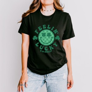 Simply Sage Market S.W.Smiley Feelin Lucky Checkered Smiley Face  Short Sleeve Tee - 1 of 4