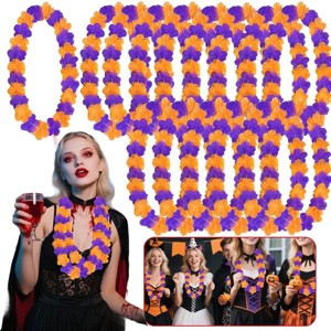24 Pcs Halloween Leis Hawaiian Leis Necklace Tropical Flower Lei Floral Luau Party Decorations Orange Purple Dance Garland Headbands Photo Booth Photo - 1 of 4