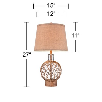27" Coastal Beige Fabric Shade and Rope Glass Jug Table Lamps Set