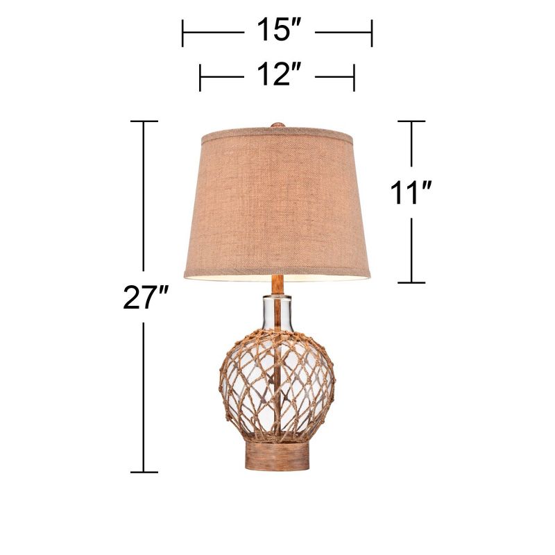 360 Lighting Coastal Table Lamps 27" Tall Set of 2 Rope and Clear Glass Jug Burlap Drum Shade for Living Room Family Bedroom Nightstand, 4 of 10