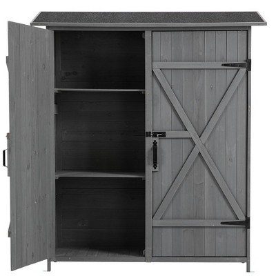Outdoor Storage Shed with Lockable Door, Wooden Tool Storage Shed w/Detachable Shelves & Pitch Roof, Gray