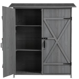 Outdoor Storage Shed with Lockable Door, Wooden Tool Storage Shed w/Detachable Shelves & Pitch Roof, Gray - 1 of 4