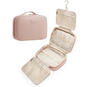 Toiletry Bag with Hanging Hook, PU Leather Waterproof Travel Makeup Organizer for Women with 4 Compartments - 1 of 4