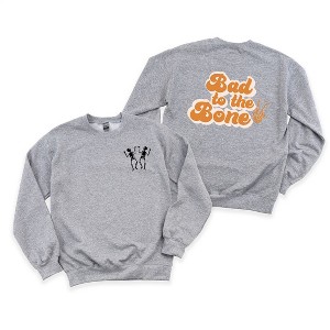 Simply Sage Market Women's Graphic Sweatshirt Bad To The Bone Hand / Two Dancing Skeltons Front and Back - 1 of 4