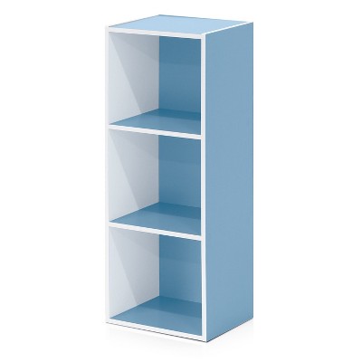 White and Light Blue 3-Tier Particle Board Bookcase